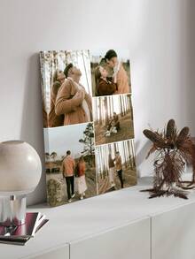 1pc Framed Personalized Custom 5 PhotoPhoto Collage Canvas, Rustic Farmhouse Wall Art With Wrapped Wood Frame, Wedding Gift, Multi-Purpose Wall Decoration For Commemorative Murals Of Couples, Family Members Or Friends, Vintage Style Artwork, Perfect For Room Decor - Multicolor - View 8