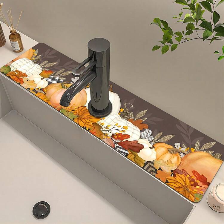 1pc Autumn Harvest Festival, Pumpkin Water-Saving Trough Faucet Drain Pad, Dining Table Pad, Bathroom Diatom Mud Absorbent Pad, Household Countertop Anti-Slip And Mildew-Proof Pad. - Multicolor - View 12