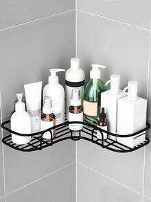 1 peça de prateleira de ferro para banheiro, organizador de prateleira de parede não perfurado, suporte para chuveiro, prateleira de cozinha, armazenamento sobre vaso sanitário, para espaços pequenos, aluguel, apartamentos, uso diário, presente de inauguração, presente de Natal, para homens, mulheres, proprietários, inquilinos - Preto - Ver 13