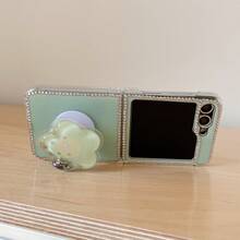 Estuche plegable para teléfono con flores de brillo y cristales de fantasía para Samsung Galaxy Z Flip3 5G/Galaxy Z Flip 4 5G/Galaxy Z Flip 5 5G/Galaxy Z Flip 6 5G/Galaxy Z Flip 7 5G, estuche plegable de moda para teléfono