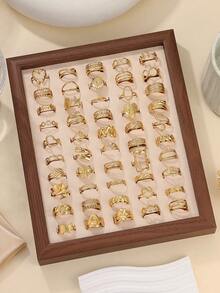 6/16/12/24pcs Stainless Steel Gold & Silver Tone Mixed Geometric Pattern Adjustable Rings Set, Random Styles, High Quality Jewelry For Women Daily Wear Or Gift