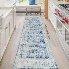 Vintage Washable Laundry Room Rug And Mat, Blue Non-Slip Long Runner, Indoor Long Mat, Distressed Style Entryway Doormat, Blue, MOREBES - Multicolor - View 4