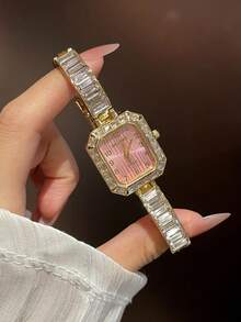 1 pieza Reloj de cuarzo cuadrado de moda súper brillante y elegante para mujeres, adecuado para uso diario, cumpleaños, aniversario - Unitalla - Ver 15