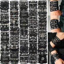 10/20/30Pcs Punk Hip Hop Style Faux Leather Bracelets Set Multi-Layer Skull Cross Star Halloween Chic Infinity Symbol Design Vintage Black For Teen And Gifts Thanksgiving Father's Day Graduation Creative Metal Dots Fashion Jewelry - Đen - 20 chiếc - Xem 1