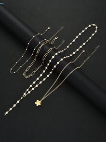 4 chiếc vòng cổ hình chữ Y đính ngọc trai giả hoa thanh lịch, đa năng dành cho nữ, thích hợp cho kỳ nghỉ, tiệc tùng, sinh nhật, Giáng sinh, đeo hàng ngày - Vàng - Xem 7