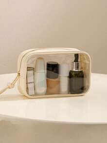 Geantă cosmetică mică transparentă pentru poșetă, geantă de machiaj mini transparentă pentru școală, geantă de machiaj transparentă drăguță pentru călătorie, geantă mică din piele albă pentru machiaj, geantă de toaletă, geantă pătrată impermeabilă cu fermoar, penar, geantă de ruj, geantă de machiaj, potrivită pentru studenți și uz zilnic, cadouri pentru prieteni și iubite.