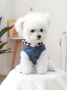 1 bộ quần áo cho thú cưng, trang phục cho chó con/mèo con, áo khoác in họa tiết ngôi sao kẻ caro thời trang và dễ thương - Màu nâu và trắng - Nhiều màu - Xem 5