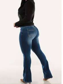 高腰喇叭牛仔裤 - 藍色 - 查看 3