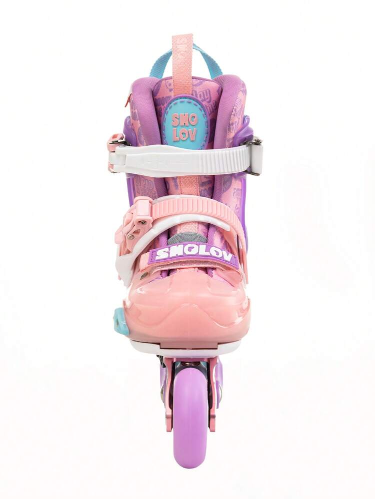 SHOLOV Adjustable Freestyle Inline Skates | Outdoor Roller Skates | High Elasticity PU Wheels | Full Soft Shoe Cover | Fashionable Upper | High-Performance Illuminating Wheels | For Beginners | Lace-Free Double Buckle Locking System | Reinforced Aluminum Alloy Frame | Full Hard Shell Protection | Multiple Color Options | For Teens | Boys/Girls - Pink - View 10