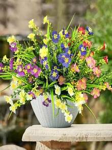 5 قطع/10 قطع من النباتات الاصطناعية متعددة الألوان مع ثمار وأزهار البابونج الصغيرة، ديكور منزلي نباتات خضراء مزيفة، مناسبة لعيد الميلاد، عيد الحب، عيد الأم، عيد الأب، عيد الفصح