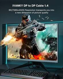 IVANKY - Cable DisplayPort certificado VESA 1.4, 8K DP cable 6.5 pies (8K@60Hz, 4K@144Hz, 2K@240Hz) HBR3 soporta 32.4Gbps, HDR, HDCP 2.2, FreeSync G-Sync - 1 metro - Ver 2