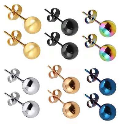 1Pair/2Pcs 2/3/4/5/6/7/10mm Round Ball Earrings For Women Men Gold Color Stainless Steel Stud Earring Jewelry