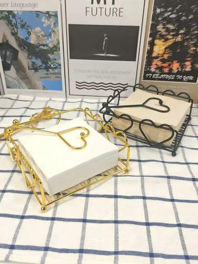 1 pezzo Scatola portafazzoletti quadrata in ferro, design minimalista a forma di cuore, adatta per caffè, porta tovaglioli da tavolo per ristorante