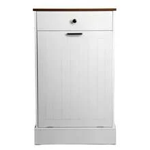 Tilt Out Trash Can Cabinet, Hidden Wooden Trash Can Cabinet With Drawer, Free Standing Garbage Cabinet For Kitchen, 10 Gallon Farmhouse Laundry Hamper Cabinet For Kitchen, Living Room (White)