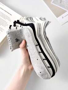 5 Pairs Women's Cute Breathable Striped Bow Polka Dot Pattern Short Invisible Socks, Ankle Socks Crew Socks, Christmas Gift, White Socks, Black Socks For Daily & Casual Wear, Suitable For Fall&Winter, For All Seasons - 彩色 - 查看 6