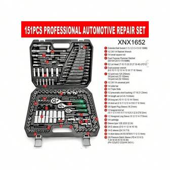 46pcs Ratchet Wrench Set, Men's Tool Kit With Hex Wrenches And Sockets, Tool Box, Automotive Mechanic Tools, 1/4" Drive, Metric, With Extension Bars, Compact Multifunctional Solution For Bicycle And Motorcycle Maintenance, Automotive Repair And Home Use - Steel Plated Structure, Pre-Assembled, Manual, With Storage Box