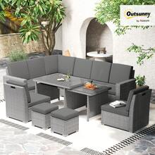 Outsunny 10 Seater Rattan Dining Set With Expandable Table And Nesting Chairs, Rattan Garden Furniture Set With Cushions, Outdoor Dining Table And Chairs, Sectional Corner Sofa Set, Light Grey - Light Grey - View 1