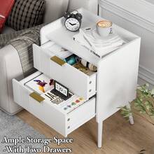 Nightstand Modern Bedside Table With 2 Storage Drawer, Small Night Stand, Wooden Sofa Side Table For Bedroom,Study Room And Small Spaces - 白色 - 查看 5