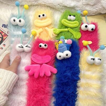 1 Pair Cute Fuzzy Caterpillar Socks, Thick Warm Indoor Floor Socks For Women, Adorable Funny Cartoon Home Socks, Cozy Christmas Gift