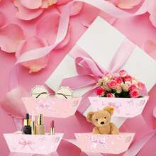 2pcs Pink Bow Gift Boxes - Elegant Paper Gift Baskets With Handles, Floral And Polka Dot Design, Suitable For Ladies Celebrations, Teen Showers And Special Events, Gift Packaging | Pink Tray | Convenient Carry Handles (2 Styles, Random Style), Valentine's Day Party, Home Decor, Home Gifts - Multicolor - View 5