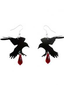 1Pair Gothic Black Crow Pendant Women's Earrings, Black Halloween Jewelry Girls Cool Fashion Accessories, Retro Witch Accessories