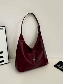 时尚勃艮第色手提包，大容量女士单肩包，设计感十足 - 酒紅色 - 查看 2