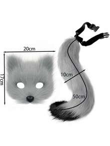 1 Set Of 2pcs Sexy Maid Costume Accessories - Plush Cat Ear Fox Mask & Tail, Role Play Outfit, Halloween Gift, Party Supplies - Multicolor - View 5