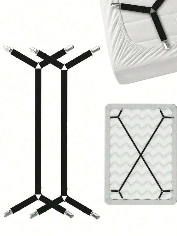 2pcs Bed Sheet Fixing Strap - Adjustable Bed Sheet Shoulder Strap, Bed Sheet Clamping Fastener To Keep The Bed Sheet From Shifting, 2 Pieces/Set In Black