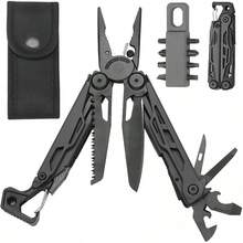 Lumbor37 Multiherramienta Multitool 25 en 1, Alicates Multiherramienta, Destornilladores, Abridor de Botellas, Alicates de Cuchillo de Camping (Marrón) - Negro - Ver 9