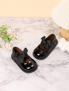 Sepatu Sekolah Anak Perempuan Sol Lembut dengan Hiasan Pita Gaya Inggris untuk Musim Gugur/Dingin - Hitam - View 2