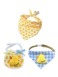 1 件小型/中型犬小鸭宠物印花头巾/围兜，3D 小黄鸭头巾/围兜 - 彩色 - 查看 14