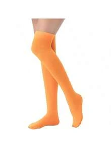 Women Costume Thigh High Silk Stockings For Woman 80D Semi Opaque Over Knee Socks Cosplay Knee High Hosiery@Wvz8craix, Cozy Socks - Orange - View 2