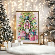 1 件带画框/画布的圣诞墙饰，粉色和绿色胡桃夹子绘画，圣诞主题海报，圣诞卧室装饰，房间装饰，家居装饰，客厅装饰，圣诞饰品，冬季装饰，家居冬季装饰，圣诞墙饰 - 彩色 - 查看 2
