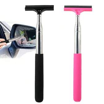 2-In-1 Car Mirror Squeegee, Portable Rearview Mirror Wiper, Long Handle Mini Squeegee For Glass Windows