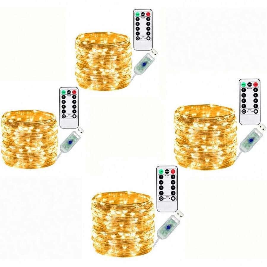 10M 100LEDs Guirnalda de Luz Led USB con Control Remoto para 8 Modos de Iluminación y Ajuste de Intensidad de Brillo (4, Blanco Cálido) - Blanco Cálido - Ver 1