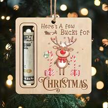 5/1 pièce Décoration d'arbre de Noël en bois - Sac à argent de Père Noël et de renne pour arbre de Noël avec fente pour l'argent, ornement suspendu pour la décoration de l'arbre de Noël, la décoration de la maison, la fête de Noël, l'événement de Noël, l'ornement thématique de Noël, la décoration de fête de Noël, Joyeux Noël, cadeau de Noël, décoration de Noël, cadeau pour les amis et la famille