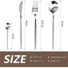 Juego de Cubiertos de Acero Inoxidable: 40 Piezas Cubiertos para la Cena - Vajilla Utensilios de Cubierta con tenedores/cucharas/cuchillo para comer Servicio para 10 (Dorado) - Plateado - Ver 3