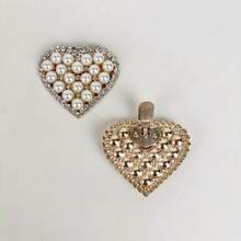 1 Piece Simple High-End Imitation Pearl Big Heart-Shaped Shoe Flower Shoe Clip Detachable Shoe Buckle Accessory, Fashionable And Versatile - Gold - View 2