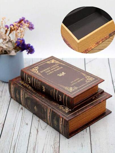 Wooden PU Storage Box, Classic Book Pattern, Desk Decor, Hidden Secret Storage Box, Photo & Ticket Organizer, Jewelry Box, Can Store Jewelry, Souvenirs, Photos, Gifts, Tickets, Crafts