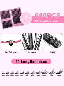 640片装睫毛嫁接套装，包含30D+40D+50D睫毛簇、D-8-16MIX混合睫毛簇、睫毛胶水、封层剂、卸除剂 - 彩色 - 查看 5