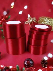 1 Roll Polyester Satin Ribbon, Suitable For Gift Boxes, Candy Boxes, Cake Boxes, Flower Decoration (Machine Dyed, Slight Color Difference) - Deep Red - View 10