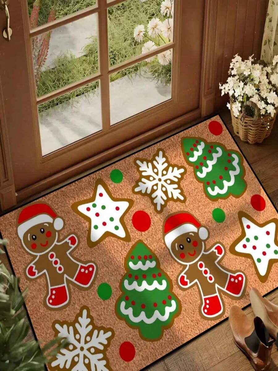 1 buc. Bestseller de Crăciun - Decorațiune de Crăciun - Decor de sărbători - Crăciun - Omuleț de turtă dulce - Covoraș de brad de Crăciun - Covoraș mic - Flanel moale 900GSM, Lavabil la mașină, Durabil, Rezistent la pete, Uscare rapidă, Potrivit pentru covorașe de ușă de interior/exterior, Decor de casă, Dormitor, Bucătărie, Fotografie, Recuzită, Cadouri de decorare exterioară, Cadouri de sărbători, Covoare, Toate anotimpurile