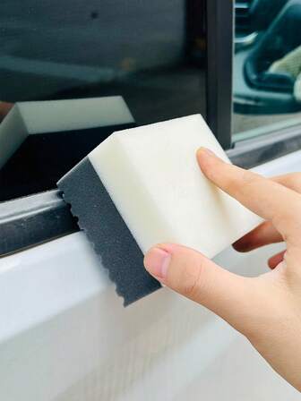 1 件双色轮胎打蜡海绵，高密度不对称形状海绵手柄抛光清洁工具