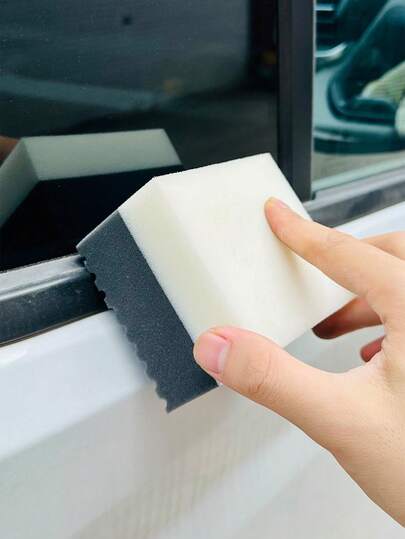 1 件双色轮胎打蜡海绵，高密度不对称形状海绵手柄抛光清洁工具