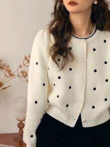 French Soft & Round Neck Polka Dot Sweater, New Autumn/Winter Design For Fashionable Ladies
