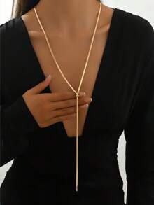 Statement Halskette In Gold Schmuck Mit Minimalistischem Geometrischem Design, Verstellbarer Langer Kette, Ideal Als Geschenk - Gold - View 2