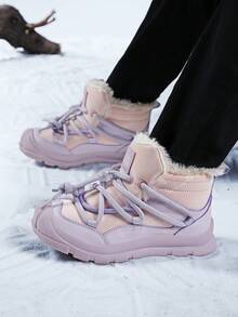 Kids' Outdoor Casual Winter Anti-Slip Warm Thick Comfortable Mid-Top Children Shoes, Flat Sports Sneakers