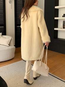 Women's Luxury Solid Color Faux Fur Long Collar Coat, An Ideal Choice For Winter - Yellow - View 6