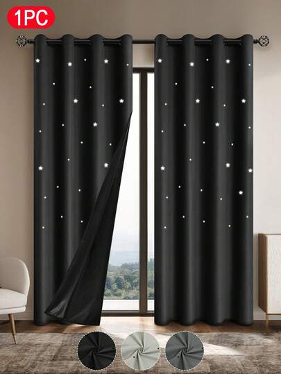 1pc Solid Color Hollow Star Window Curtain, Hollow Star Design, Classic Minimalist Style, Suitable For Bedroom, Living Room And Other Window Decor