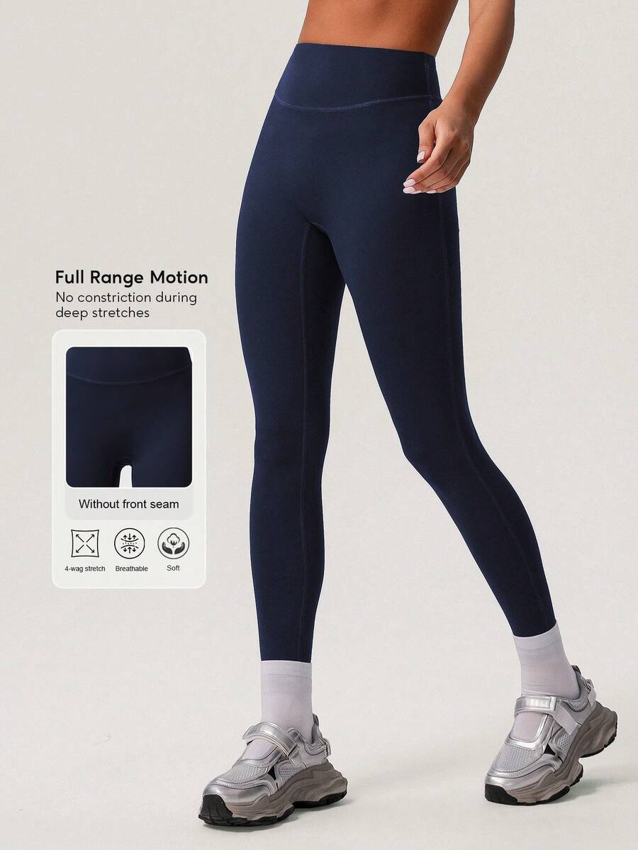 Sodalemon Women Running Yoga No Front Seam Buttock Lifting Casual Outdoor Sport Leggings Tights - 藏蓝色 - 查看 1